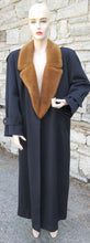 Load image into Gallery viewer, Navy Wool Coat with Fur Collar by Alfred Sung