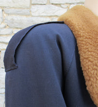 Load image into Gallery viewer, Navy Wool Coat with Fur Collar by Alfred Sung
