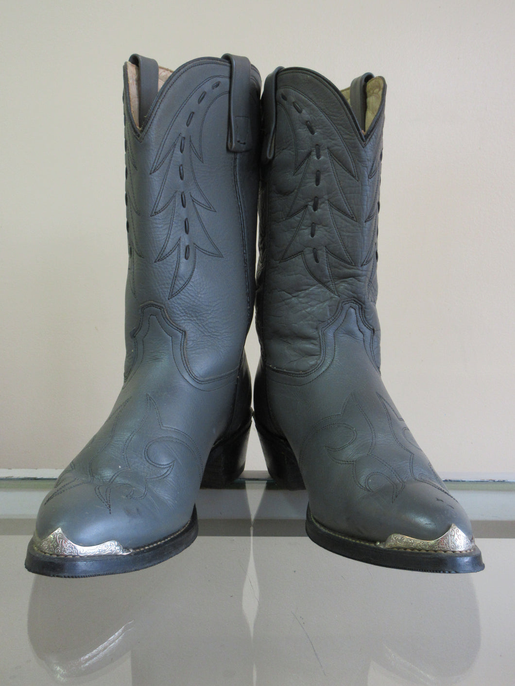 Grey Leather Cowboy Boots