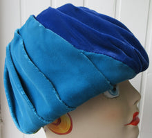 Load image into Gallery viewer, Royal Blue, Green and Turquoise Velvet Hat

