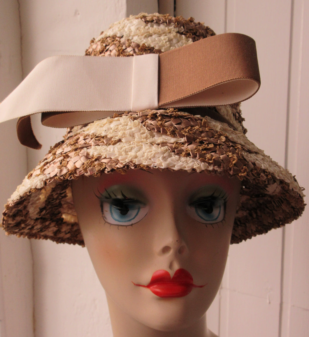 Cream and Beige Raffia Hat by M'sieu Leon